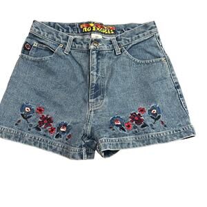 Vintage No Excuses High Rise Denim Jean Shorts Embroidered Floral Size 9/10